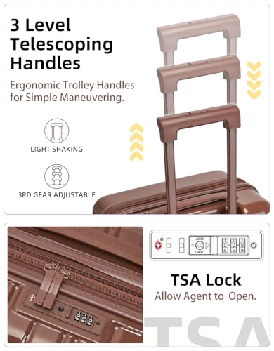 LARVENDER Carry On Luggage 22x14x9 Airline Approved, Suitcases with Wheels - color: Mocha 1