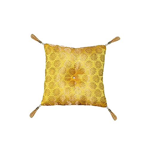 Cushion for Tibetan Singing Bowl Handmade Square Cushions Brocade Art Silk Home Decor Jewelry Display Pillow (5" x 5" Inch, Yellow) - color: Yellow, size: 5" x 5" Inch