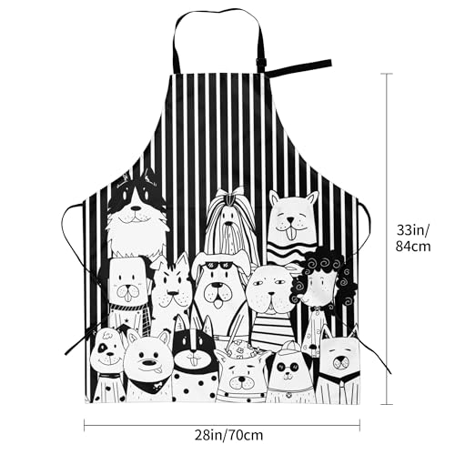Art Apron with Pocket for Women Men | Kitchen Aprons Chef Apron for Cooking Baking BBQ Painting Gardening - color: Black Dogs With Stripes