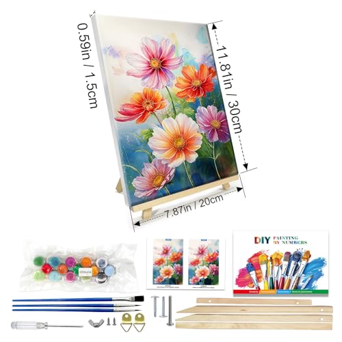 JOOZ Flowers Paint by Numbers Kit for Adults with Frame, Flower Paint by Number with Easel, DIY Floral Adult Paint by Number Kits Framed Canvas for Home Wall Decor 8 x 12 Inch - color: Flowers 232