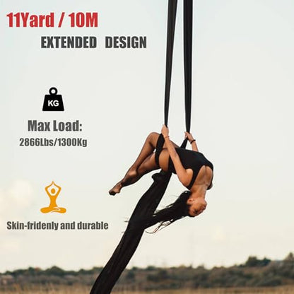 11 Yards Aerial Silks for home aerial yoga hammock Aerial Silks Kit | Aerial silks for gymnastics aerial yoga swing starter set - color: SKY BLUE