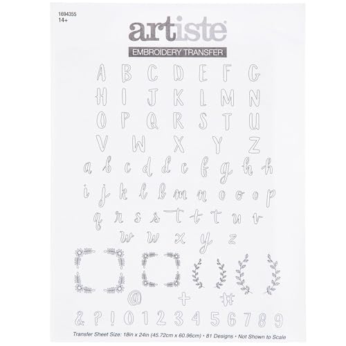 Alphabet Embroidery Transfer Sheet Pattern - 18 x 24 Inch Featuring 81 Designs