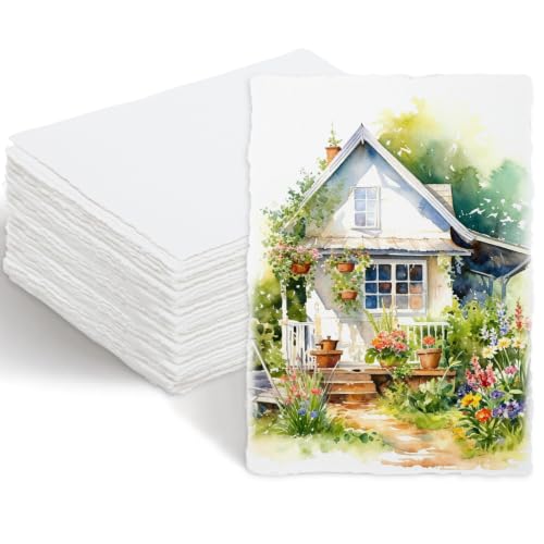 60 Sheets 5 x 7 inch Handmade Cotton Watercolor Paper 160GSM Deckled Edge - size: 5 x 7 inch