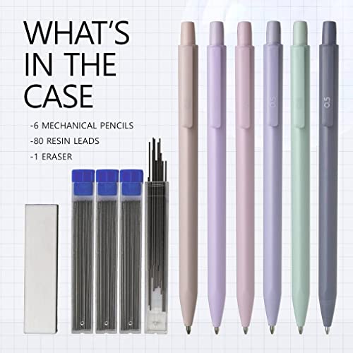 Pastel Aesthetic Mechanical Pencil Set 6 Pack with Eraesers 0.7mm | Complete Set with Break-Resistant Leads, 0.5mm 0.7mm & Combo available