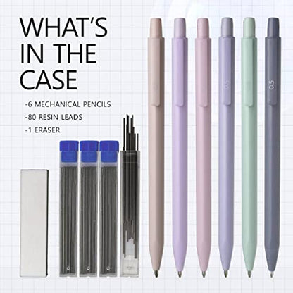 Pastel Aesthetic Mechanical Pencil Set 6 Pack with Eraesers 0.7mm | Complete Set with Break-Resistant Leads, 0.5mm 0.7mm & Combo available