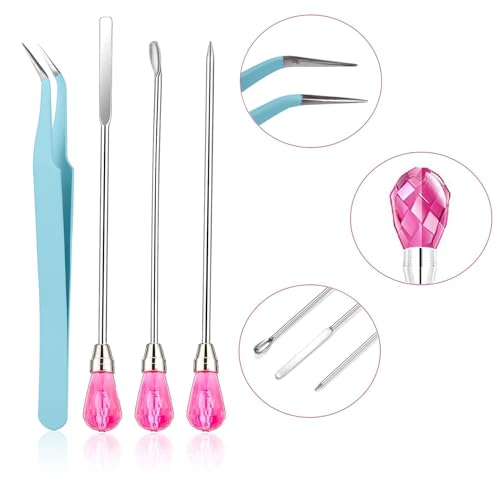 11 Pcs Silicone Resin Mold Tools Set Stirring Needle Spoon Tool Tweezers Precision Kit, Anti-Static Electronics Tweezers Set for Resin Art Crafts,Jewelry Making,DIY Epoxy Casting Molds-Rose Red & Cyan - color: Cyan