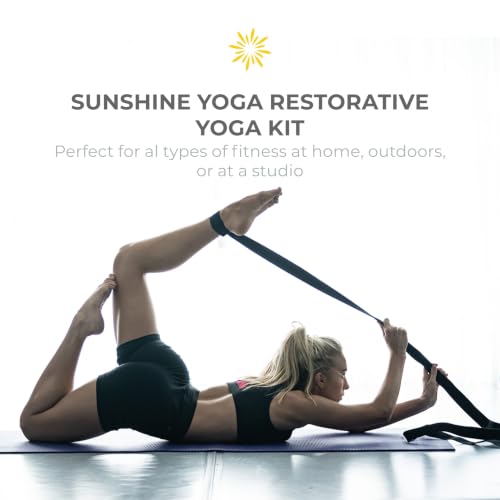 6 Piece Restorative Yoga Kit | Includes 1 Yoga Bolster (24"x12"x6"), 2 Blocks (4"x6"x 9"), 1 6ft D-Ring Strap, 1 Mexican Blanket, 1 Unscented Eye Pillow - color: Sage- Option 2