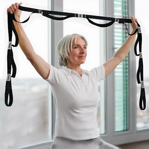 Stretching Strap Yoga Strap with 10 Loops, Non-Elastic Stretch Band for Physical Therapy, Flexibility, Exercise, Pilates, Dance & Gymnastics Workout - color: Black