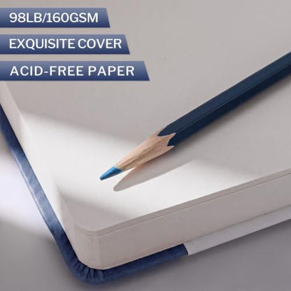 Sketch Book 5 x 5 Inch Navy Blue Hardcover Sketchbook Lay Flat Square Drawing Journal with Ribbon Bookmark Inner Pocket Acid Free Paper for Pencil Charcoal Pen Travel Art - color: Navy Blue