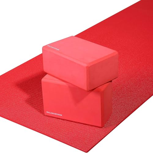 Fitvids All Purpose 1/4-Inch High Density Anti-Tear Exercise Yoga Mat with Carrying Strap, Multiple Colors - color: Red