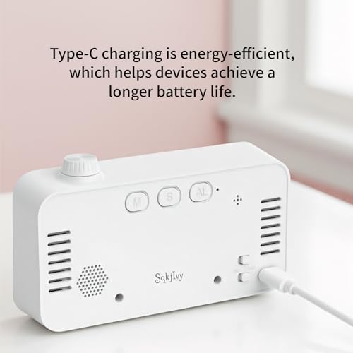 Visual Digital Timer for Kids with LCD Display,3-Level Adjustable Backlight,Temperature Date,Silent Operation,3 Alarms, Snooze,Type-C Charging for Kids Studying/Office/Sleeping/Kitchen(White)