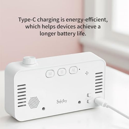 Visual Digital Timer for Kids with LCD Display,3-Level Adjustable Backlight,Temperature Date,Silent Operation,3 Alarms, Snooze,Type-C Charging for Kids Studying/Office/Sleeping/Kitchen(White)