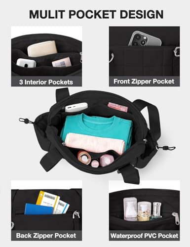Mini Gym Bag for Women Puffy Bag, Small Gym Bag with Coin Wallet, Lightweight Gym Tote Bag for Fitness, Work, Travel, Daily Commute,Black - color: Black