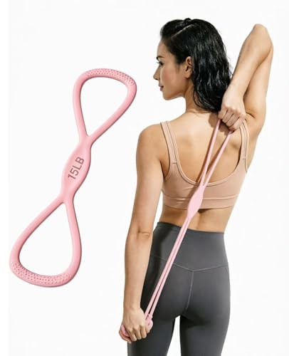 2PCS Figure 8 Resistance Bands with Handles – 15 lbs & 25 lbs Workout Bands for Women Men, Non-Slip Grip for Arms Yoga Pilates Physical Therap - color: Pink, size: 15lbs