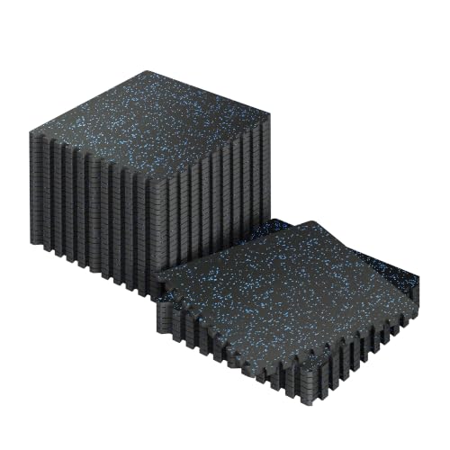 SUPERJARE 0.56'' Thick 120 Sq Ft Rubber Top Gym Flooring for Home Gym | High Density Gym mat with Upgraded Rubber Top, 30 Pcs Interlocking EVA Foam Exercise Equipment mat, Workout Mat, Black/Blue - color: Black/Blue, size: 30 Tiles (120 Sq Ft)