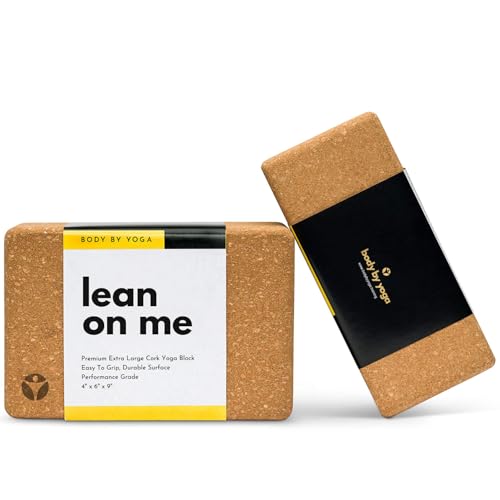 Cork Yoga Blocks 2 Pack – Premium Cork Grain, Highly Stable, Chip Resistant | Extra Large 4" x 6" x 9", No Wobble, Heavy Duty, Durable, Crumble-Free, Comfort Edges, Artisanally Crafted, Yoga Strap Set - color: Lean On Me