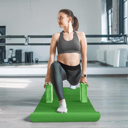 BalanceFrom 7-Piece Yoga Set with 71x24x0.5 Inches Extra Thick Mat and Carrying Sling – Includes 2 Blocks, Stretch Strap, 2 Towels, and Knee Pad for Home, Studio, and Gym Workouts - color: Green