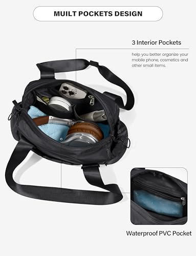 Uselike Small Gym Bag for Women, 7L Mini Duffle Bag for Travel, Lightweight Quilted Puffer Bag for Daily, Cute Shoulder Bag for Dance with Wet Pocket (Black) - color: Black