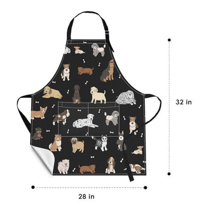 Apron with Pockets, 32x28 inch, for Women Men, Dog | Labrador Puppy Doodle Waterproof Adjustable Bib Aprons for Kitchen Cooking Baking Painting Gardening - color: Dog