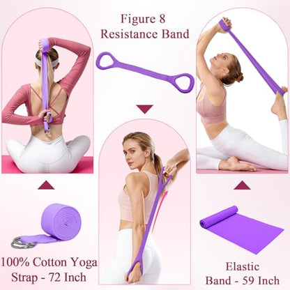 Pilates Ring and Small Ball Set for Women with 5 Resistance Bands, 14 inch Magic Circle Home Workout Essentials Starter Kit for Beginners, Yoga Sets for Full Body Toning Shape