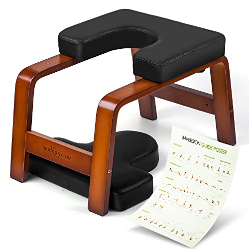 BODY RHYTHM Yoga Headstand Bench, Yoga Inversion Chair, Headstand Trainer for Relieve Stress, Improve Sleep & Digestion and Strength Training, Ideal for Home Workout, Fitness and Gym - color: Chocolate Black