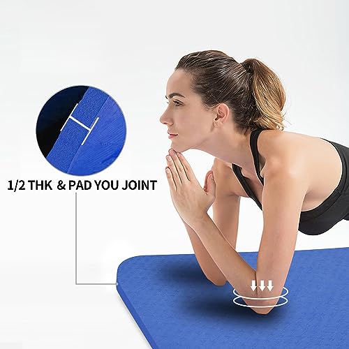 Hatha Yoga Large TPE Yoga Mat 6'x4'x1/2" Extra Thick Non-Slip Exercise Mat - for Yoga Pilates & Home Gym Workouts - color: Blue