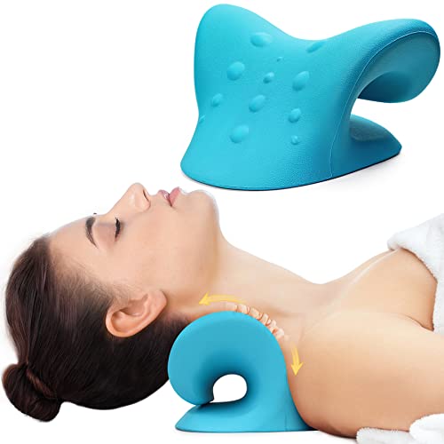 Cozyhealth Neck Stretcher for Neck Pain Relief, Neck and Shoulder Relaxer Cervical Traction Device Pillow for TMJ Pain Relief and Muscle Relax, Cervical Spine Alignment Chiropractic Pillow (Blue) - color: Blue