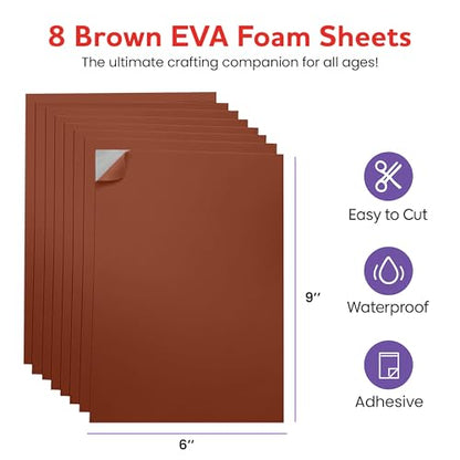 Self-Adhesive EVA Foam Sheets for Crafts – 2mm Thickness 8 Brown Sheets, 6 x 9 Inch, Peel & Stick Foam Paper for DIY, Scrapbooking & Kids’ Art. - color: Brown - 8 Pack