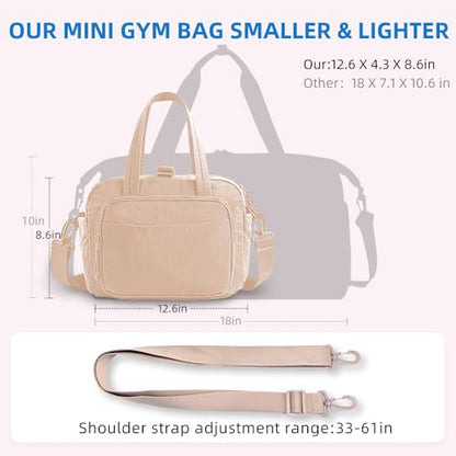 mini gym bag for women, travel duffel bag with wet pockets and Shoe Compartment,Lightweight carry on weekender duffel, water resistant,for sports,yoga,dance,khaki - color: khaki