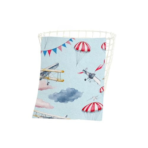 Airplane Hot Air Balloon Beach Towel Flags Garlands Clouds Parachute Face Towels Suit Travel Sports Pool Swimming Bath Camping Spa Gym Yoga,15x30 Inch - color: Airplane Hot Air Balloon