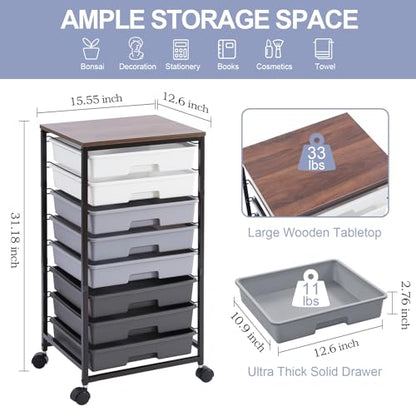 SYKIARIOL Rolling Cart with Drawers,8 Drawers Utility Cart,Grey Gradient - color: Grey