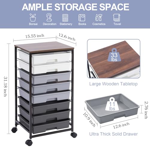 SYKIARIOL Rolling Cart with Drawers,8 Drawers Utility Cart,Grey Gradient - color: Grey