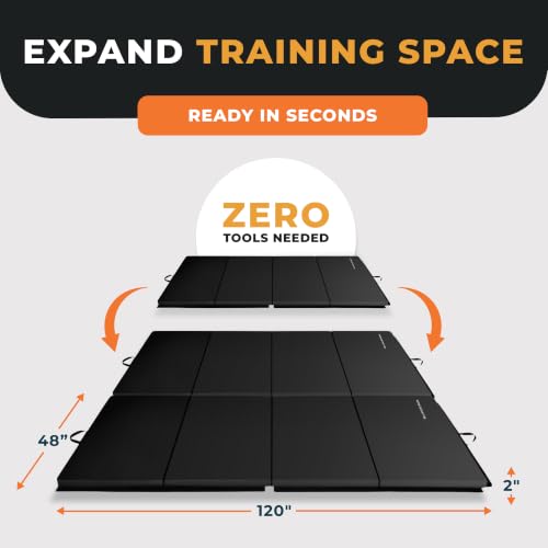 BalanceFrom 10x4 Feet 4-Panel Folding Gymnastics Mat – 2-Inch Thick Pad with Vinyl Surface and Carrying Handles for Tumbling, Yoga, Pilates, Home Workouts, and Martial Arts - color: Black