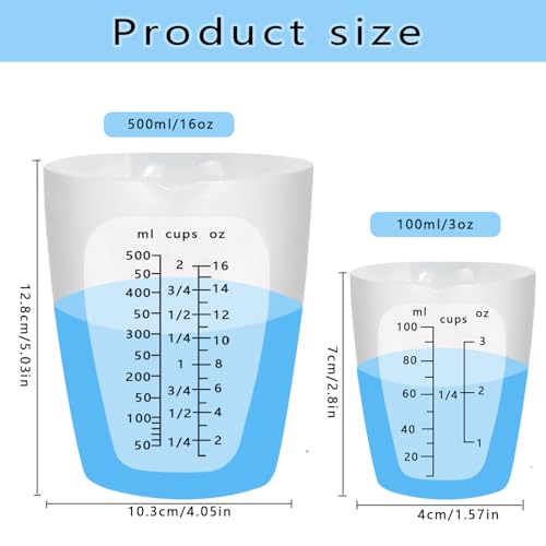 Silicone Measuring Cup, 5PCS Silicone Cups for Epoxy Resin Mixing, 500 & 100ml Reusable Resin Supplies for Resin, Molds, Jewelry Making