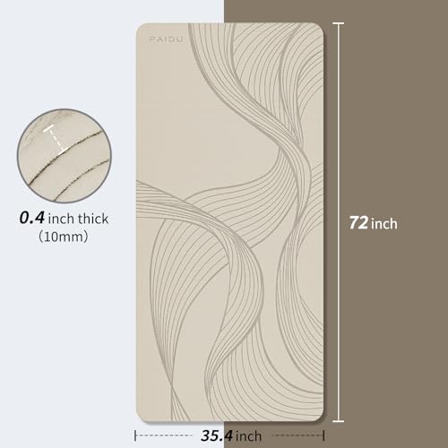 PAIDU Large Yoga Mat 72"x36"x10mm Non-Slip Exercise Mat for Home Gym Studio | Extra wide & thick non-slip yoga mat, works on all floors, ideal for stretching, yoga studio, gym and home workouts - color: Beige