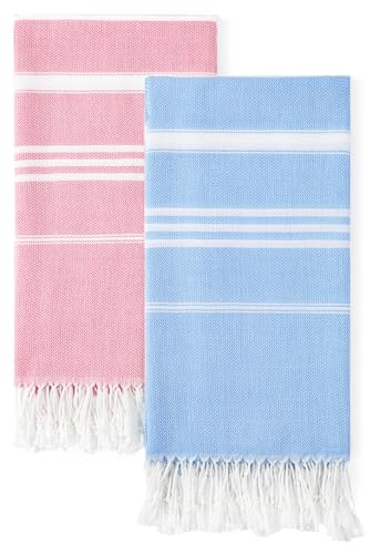 2 Packs Cotton Turkish Beach Towels Quick Dry Sand Free Soft Absorbent Extra Large Xl Big Blanket Adult Oversized Bath Pool Swim Towel Lightweight Thin Sandless Fast Drying Compact No Sand Packabl - color: Thinner Set Fuchsia Blue