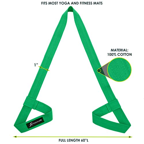 ProsourceFit Yoga Mat Carrying Sling, Easy Adjustable Carry Strap 152cm Long Cotton - Multicolor - color: Green