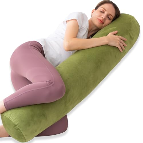 1 MIDDLE ONE Bolster Pillow for Bed, Long Round Body Pillow for Adults with Removable Velvet Cover, Decorative Tube Roll Cylinder Pillow, 47 x 7.87 Inch, Green - color: Green, size: 47 inch