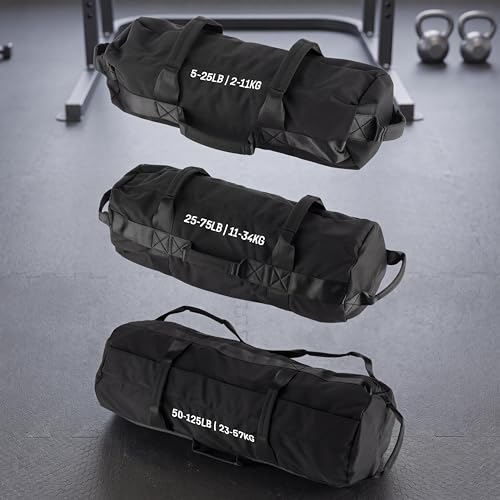Takywep Heavy Duty Adjustable Sandbag, Unfilled Weight Bag with Multi Handles, Durable Workout Power Bag for Strength Training, Cross Training and Home Gym Fitness Exercise - color: Black, size: 3 PCS（S+M+L）