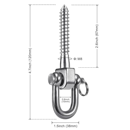 SELEWARE 6 Pack Swing Hangers Swing Set Hooks Stainless Steel Hammock Hooks - color: Stainless 6 Pack Swing Hooks