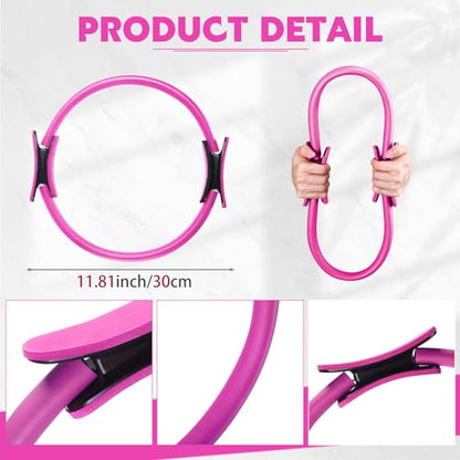Syhood Pilates Ring 11. 81 Inch Pilates Circle Yoga Ring Magic Lightweight Flexible Workout Equipment for Fitness Physical Therapy Resistance Exercise Arms Legs - color: Pink