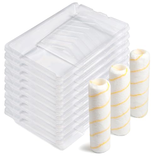 VOOMEY 13PCS 9 Inch Paint Roller Refill Pack, Microfiber Covers & Liners | Includes 3 Microfiber Roller Covers and 10 Tray Liners for Easy Cleanup and House Painting Projects - style: 10 pcs paint tray liners&3 paint roller