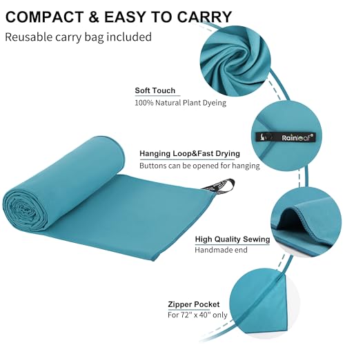 Rainleaf Microfiber Towel Quick Dry Camping & Travel & Gym Towel. Compact - color: Peacock Blue, size: 32.00" x 16.00"
