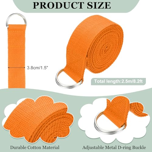 Yoga Strap for Stretching, Athletic Stretch Band with Adjustable Metal D Ring Buckle Yoga Bands - color: Orange, size: 8.2ft