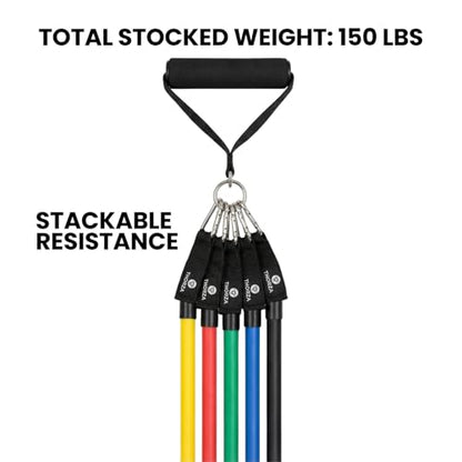 Thorza 11-Piece Tube Resistance Bands Set, Full Body Strength Training | 5 levels tube exercise bands without latex TPE, door anchor, handles, ankle straps & 1 bag