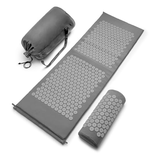 Sivan Acupressure Mat & Pillow Set for Back & Neck (XL, Gray/Gray) - color: Gray/Gray, size: XL