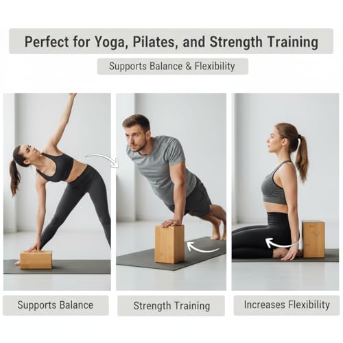 SUPVOX Natural Bamboo Block - Lightweight Yoga Brick for Stability, Stretching & Alignment - Smooth, Non-Slip Surface, Easy to Clean