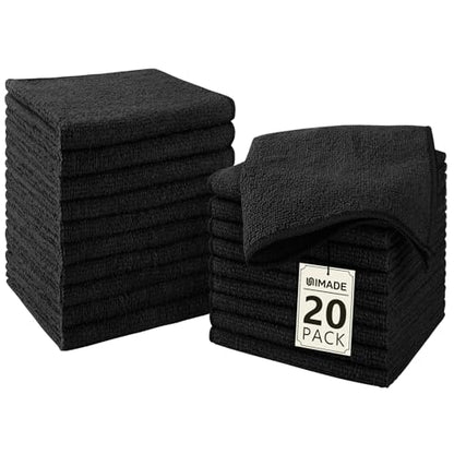 UNIMADE Washcloths 20 Pack Face Towels (12" x 12"), Highly Soft Wash Cloths | Hand Towels, Fast Drying Multi-Purpose Microfiber Cleansing Cloths for Bathroom, Hotel, Spa, and Salon Black - color: Black, size: 20Pack