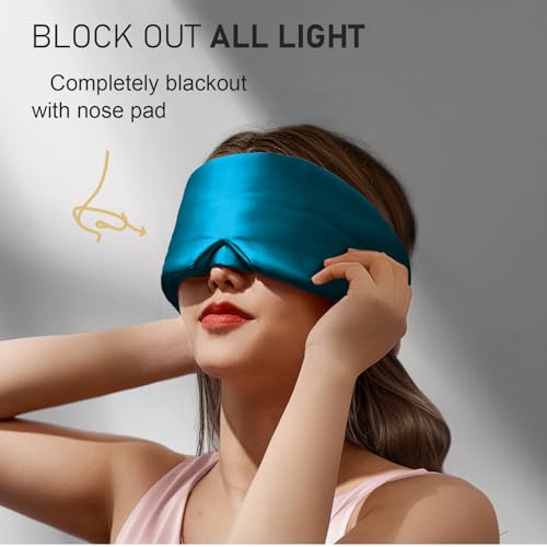 LitBear Silk Sleep Mask for Side Sleeper, Eye Mask Sleeping for Women Men | 100% 22 Momme Pure Mulberry Silk, Face-Hugging Padded Eye Cover for Sleeping with Adjustable Band, Peacock Blue - color: Peacock Blue