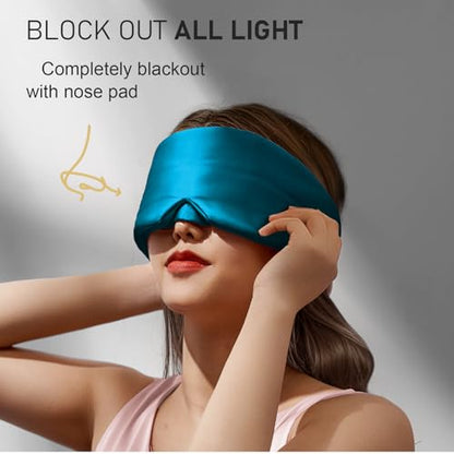 LitBear Silk Sleep Mask for Side Sleeper, Eye Mask Sleeping for Women Men | 100% 22 Momme Pure Mulberry Silk, Face-Hugging Padded Eye Cover for Sleeping with Adjustable Band, Peacock Blue - color: Peacock Blue